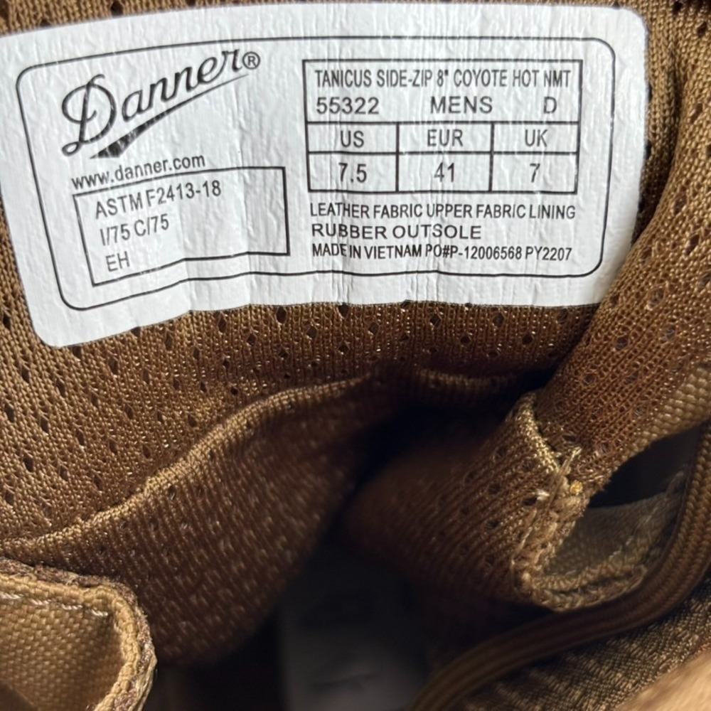 Danner Tanicus 8" Men's 7.5 Coyote Hot NMT Side-Zip Comp Toe Military Boot 55322 - Picture 16 of 16